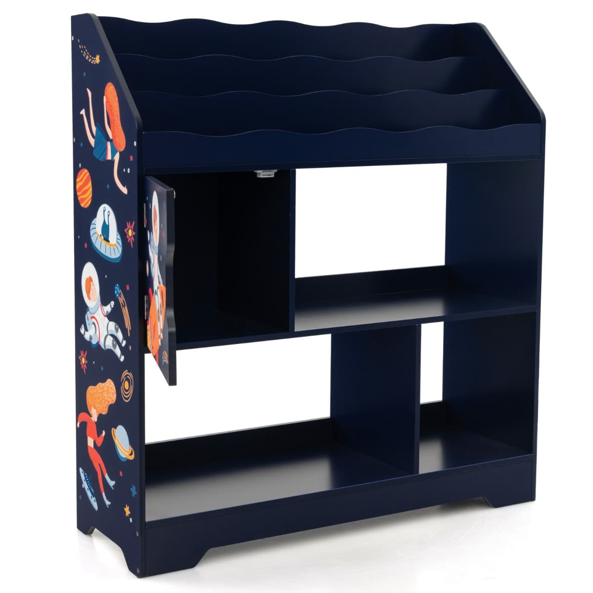 CostwayOrganisateur de Rangement 3 en 1 de Jouets d’Enfants Étagère à Jouets et à Livres Bibliothèque de Rangement pour Enfants Bleu