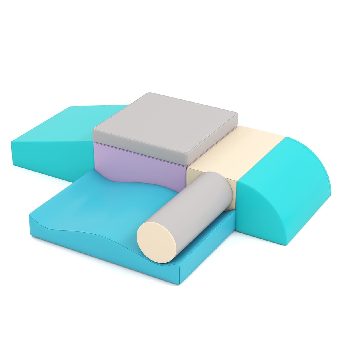 Costway7PCS Blocs de Construction en Mousse Housse en PU Modules de Motricité pour Enfants Jouets Éducatifs 18 Mois+ pour Ramper Bleu