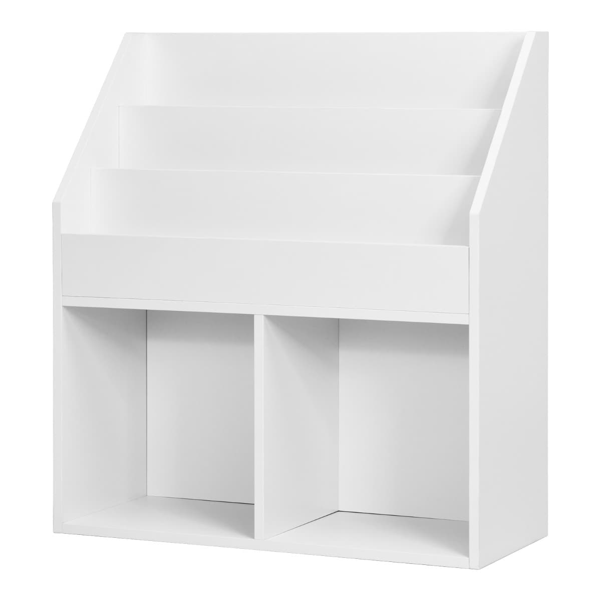 CostwayBibliothèque Enfants en Bois 3 Compartiments et 2 Cubes Ouverts Rangement Jouets 70 x 30 x 80 CM Blanc